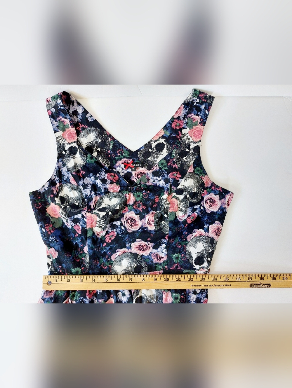 Hell Bunny Floral Skull Cutout Skater Dress Medium Grunge Rockabilly Emo Goth - Picture 8 of 8